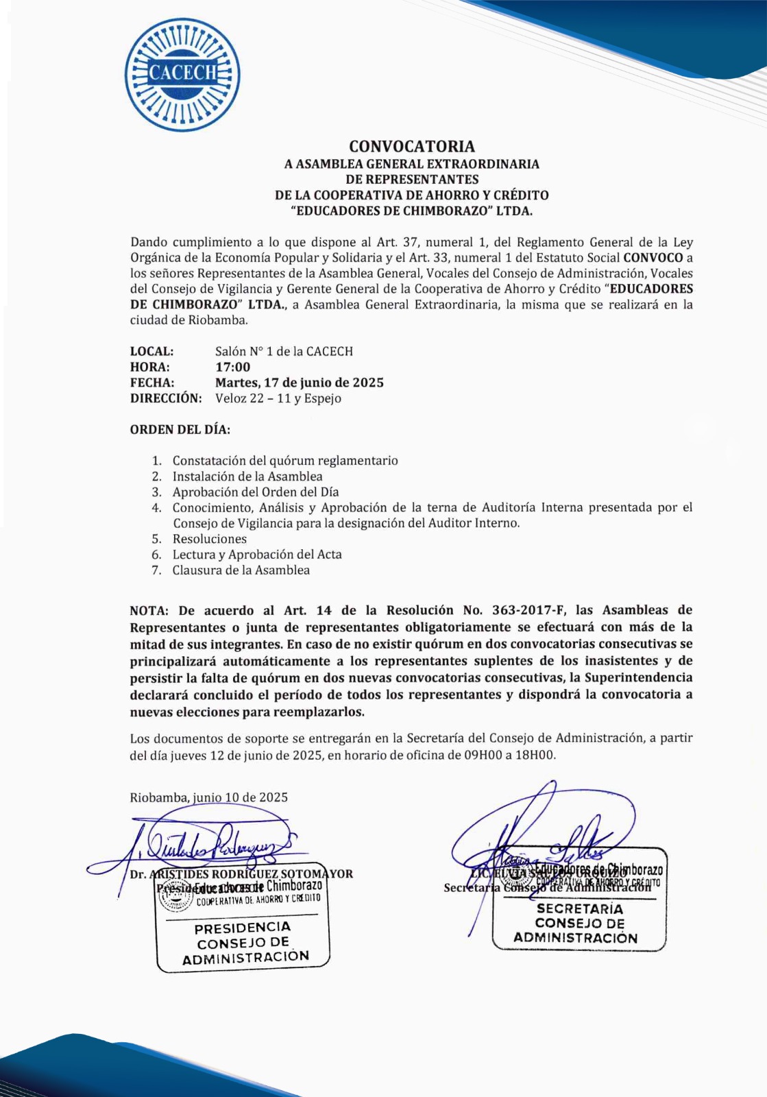 Convocatoria 17 junio 2025